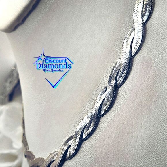 18K White Gold Plating on Double Stranded Silver Titanium Necklace - Picture 4 of 7